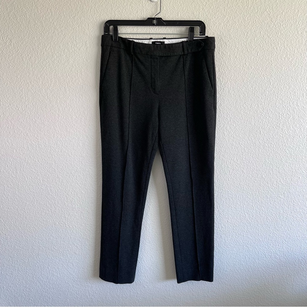 Theory Women's Pintuck Pants Dark Charcoal Knit Twill Pleated‎ Front Business